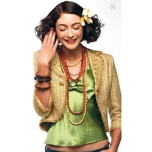 True Meaning Gold Embellished Beaded Fringed Embroidered Tweed Blazer Sz.0